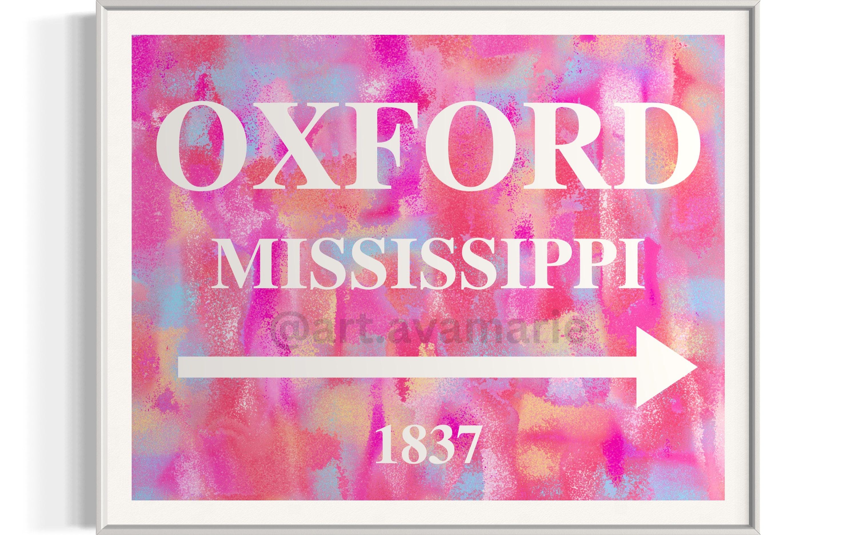 Oxford Mississippi Art Print (PINK) (Digital Print)