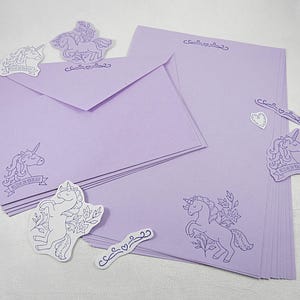 Juego de papelería con unicornio morado, más de 15 piezas