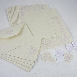Juego de papelería para escribir con pergamino y espirales de color morado suave, más de 15 piezas