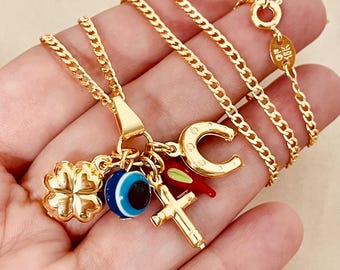 Personalized Evil Eye Necklace: 18k Gold Filled Protection Charm