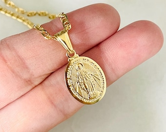 Goldkette Jungfrau Maria: Wundertätige Medaille Münze Anhänger.