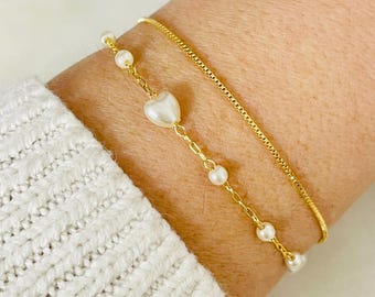 Zartes 18K Gold Filled Armband Set: Perlenkette, hypoallergen