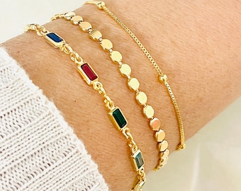 18K Gold Filled Bracelet Set: Dainty Layering Bracelets