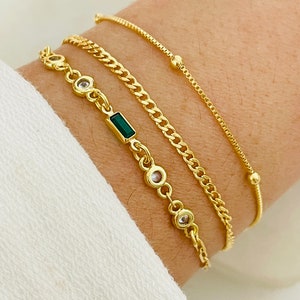 Tendencias para el Día de la Madre, Juego de 3 pulseras personalizadas bañadas en oro de 18 k, Pulsera de cadena con piedras preciosas, Pulsera con capas de oro, Juego de pulseras con iniciales