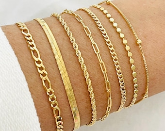 18K Gold Filled Bracelet Set: Delicate Layering Bracelets