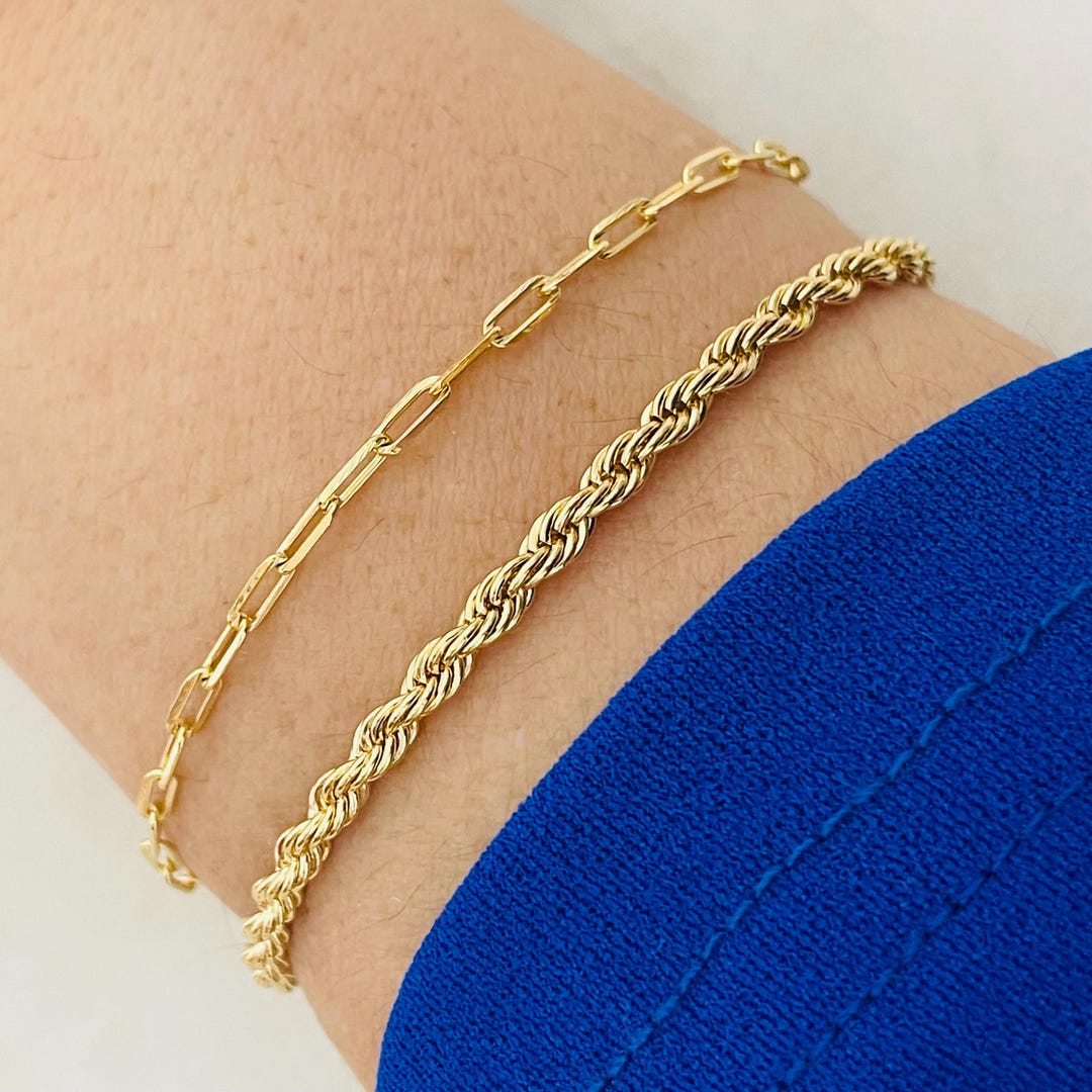 18K Gold Filled Bracelet Set: Paperclip & Rope Chain - Etsy
