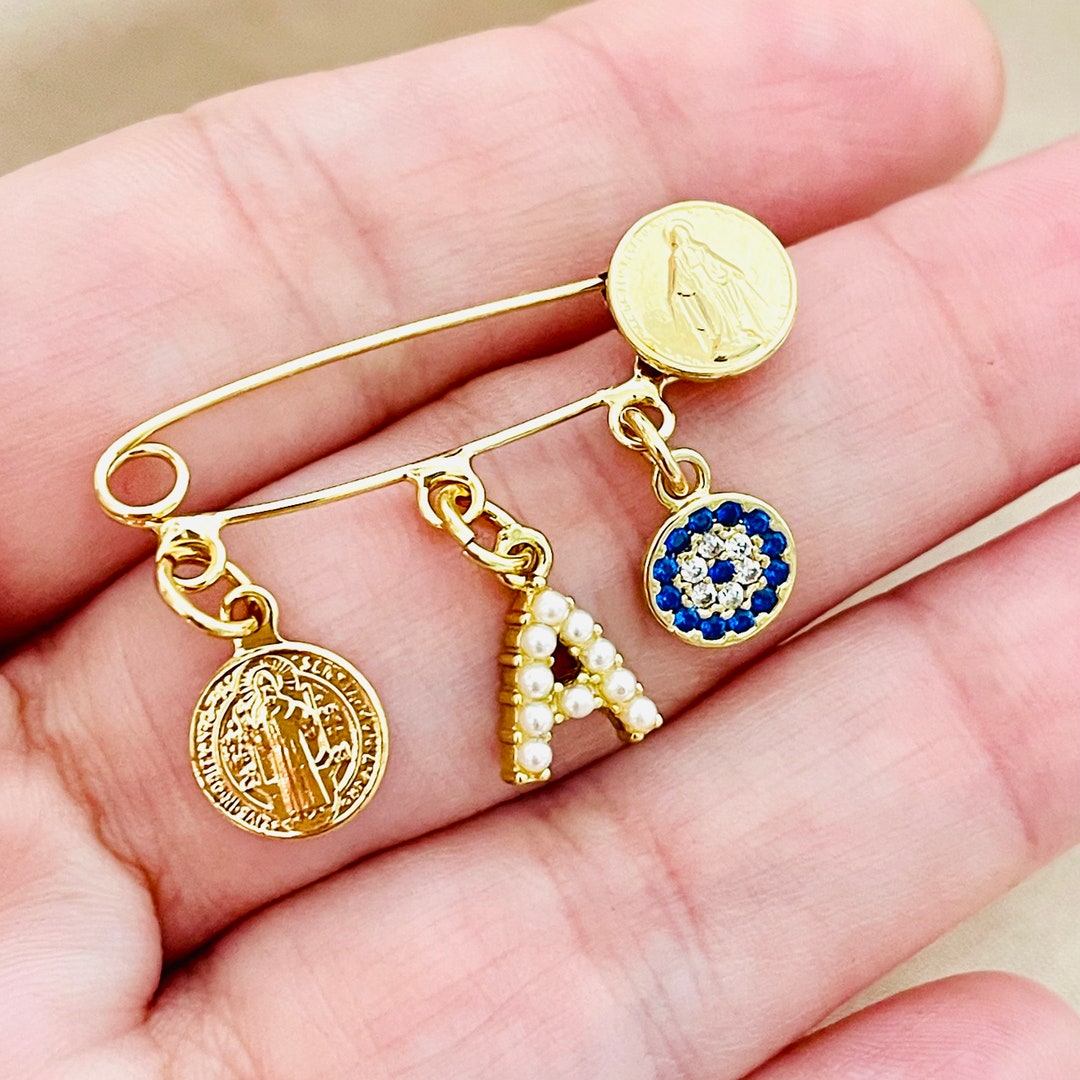 Gold Baby Pin With Personalized Pearl Initial, Personalized Gold Baby ...