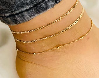 Gold Chain Anklet Set: Simple Summer Ankle Bracelet