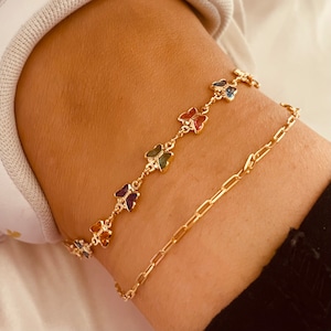 18 K Gold Filled Butterfly Anklet, Gold Filled Gemstone Chain Anklet, Gold Dainty Anklet Bracelet, Gold Anklet Chain, Anklets For Women