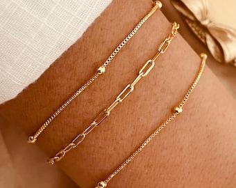 18K Gold Filled Bracelet Set: Dainty Layering Bracelets