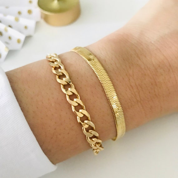 Stack Bracelet, Gold Filled Bracelet, Gold Chain Bracelet, Chunky Paperclip  Bracelet, Gold Link Bracelet, Gold Snake Bracelet, Bracelet Set 