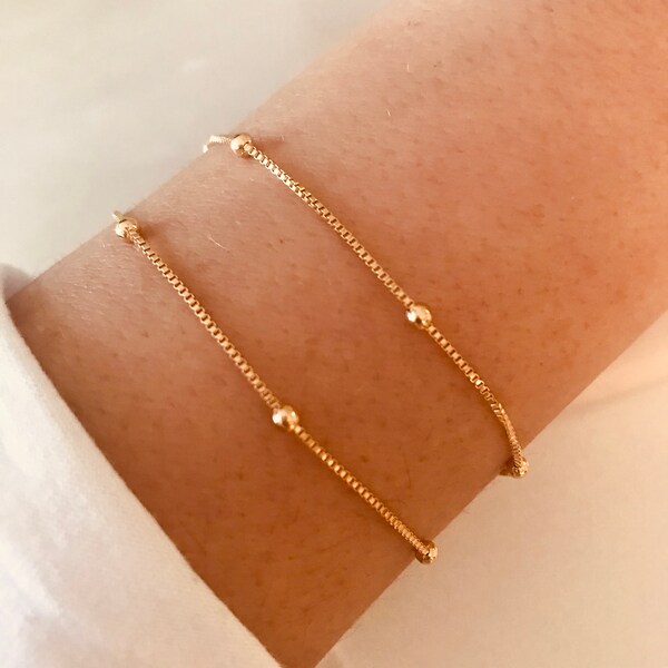 Couple Bracelets | Duo Bead Chain Bracelet | Tiny and delicate bracelet set for everyday wear | 18K Gold Filled Bracelet | Layering Bracelet