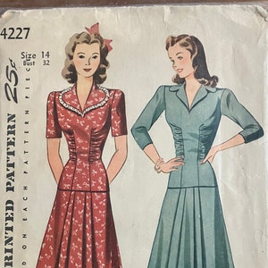 Vintage 1940s Simplicity Dress Pattern - 1942 - WWII - Simplicity 4227