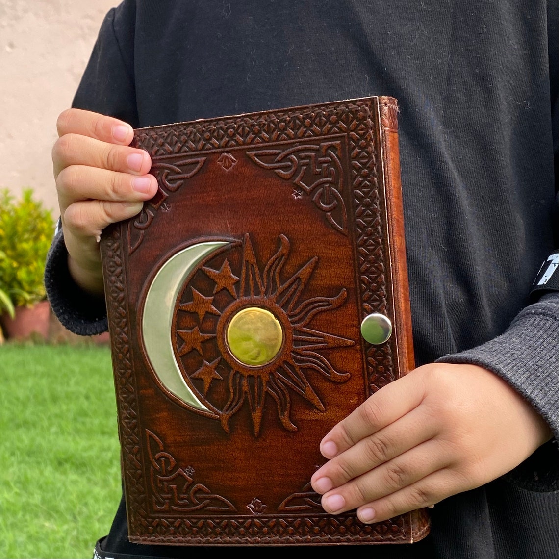 Handmade Leather Journal: Embossed Sun & Moon Deckle Edge Notebook - Etsy