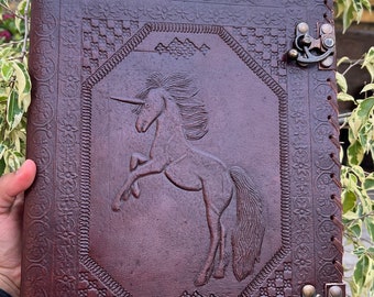 Carpeta de unicornio de cuero hecha a mano: organizador de papel con anillas tamaño A4