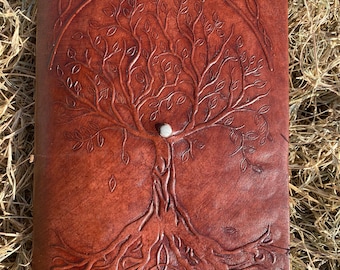 Tree Of Life Moon Stone Embossed Handmade Leather Journal Bound Notebook Office Diary College Book Sketchbook Blank Book Writing Journal6X9