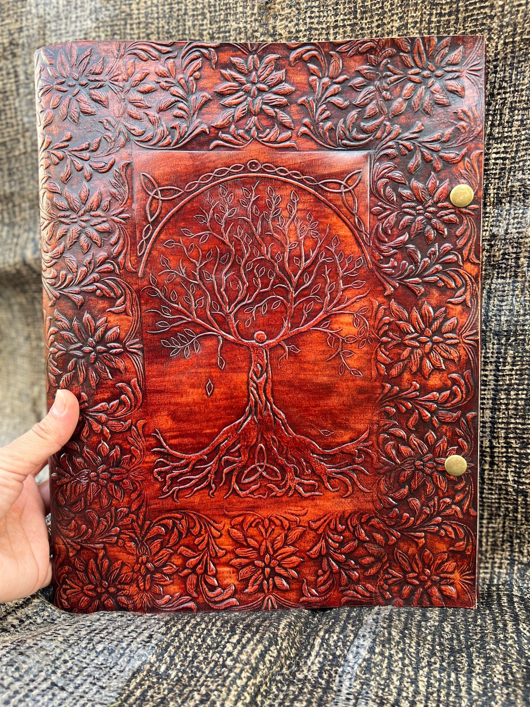 Embossed Tree of Life Leather Journal: Handmade Writing Notebook (10x13 ...
