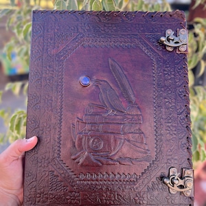 Corbeau avec pierre 2/3/4 classeur à anneaux en cuir classeur en cuir fait main classeur en cuir organisateur de papier classeur A4 couverture de classeur en cuir