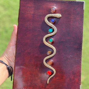 Diario in pelle grande serpente dorato Seven Stone Journal Notebook Diario di viaggio Diario Sketchbook Rilegato in pelle The Book Of Shadow 7X10