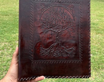 Folder skórzany Tree of Life 2/3/4 Ring Binder, ręcznie robiony, skórzany, papier do segregatora, skórzany, segregator, folder A4, skórzana okładka Grimoire Binder