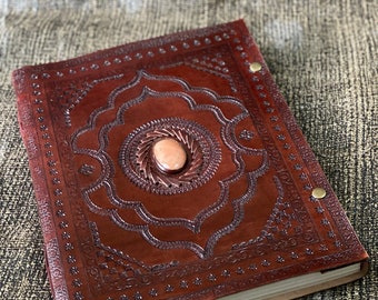 Handmade Leather Journal Stone Diary Embossed Leather Bound Sketchbook College Diary Office Notebook Writers book 10X13 Best Valentines Gift
