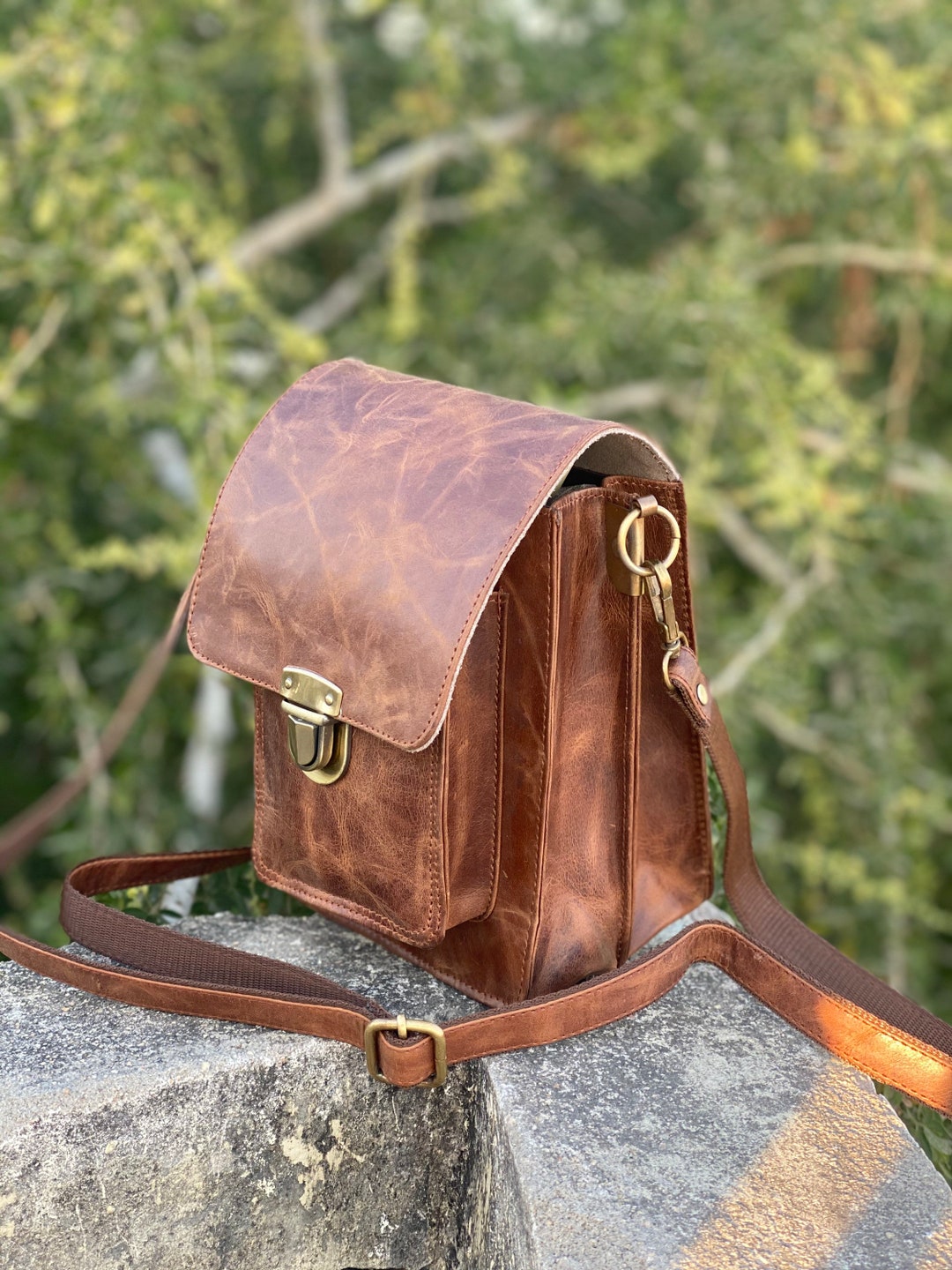 Leather Crossbody Bag iPhone Bag Leather Brown Shoulder Bag Crossbody