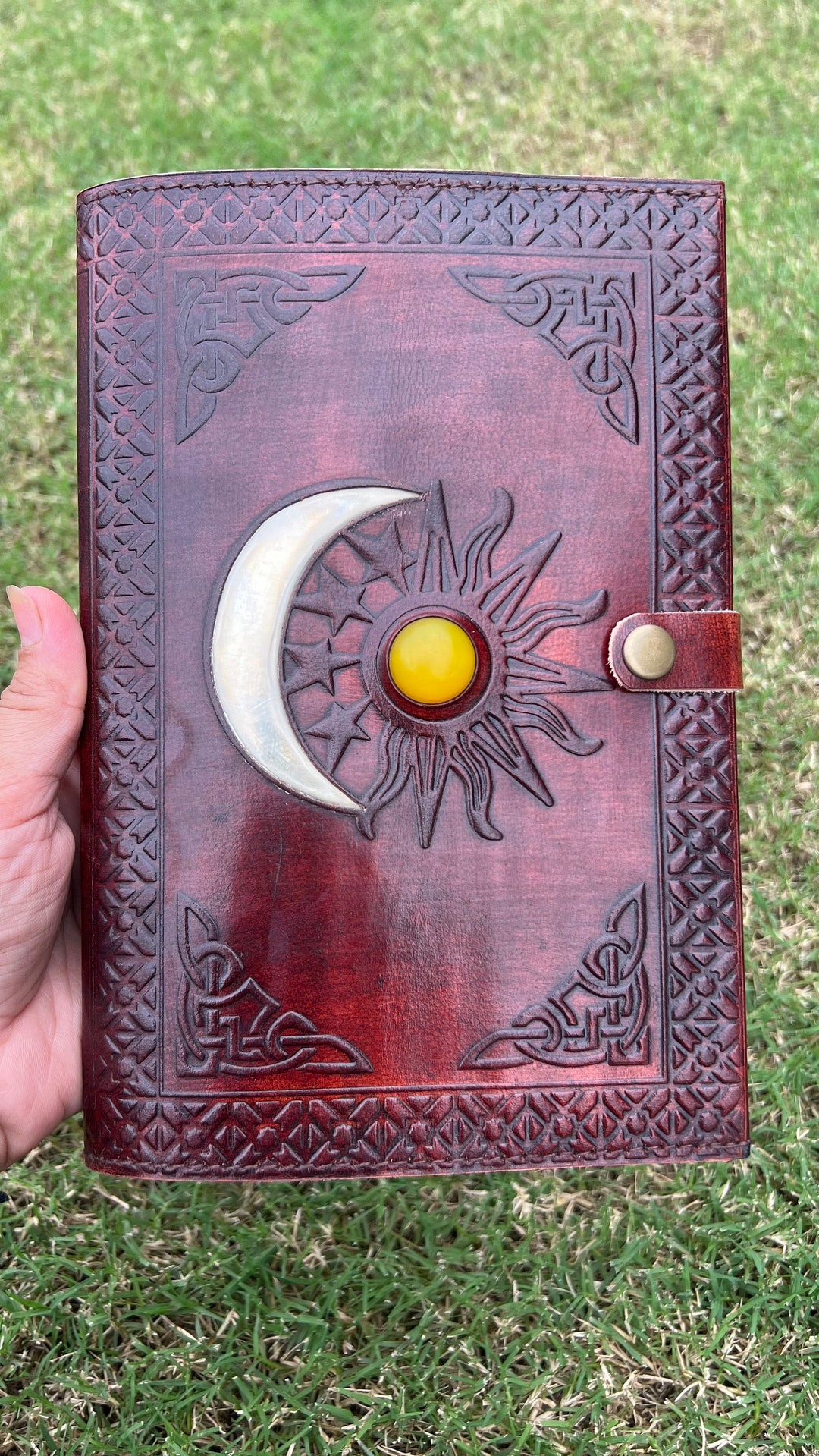 Handmade Leather Journal: Sun & Moon Embossed Deckle Edge Notebook - Etsy