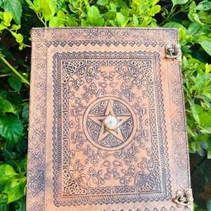 Carnet de notes en cuir pentagone, étoile en relief, The Book Of Shadow Writers, livre de poésie, carnet de croquis, Pegan Vicca Pentacle 10 x 13, 400 pages