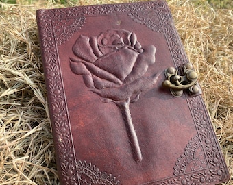 Best Valentine’s Day Gift  Rose Flower Leather Journal Diary Notebook Sketchbook Scrapbook Travel Log Diary Leather Bound with free initials