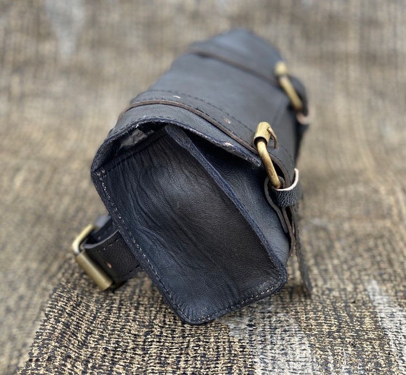 Leather Saddle Bag Motorcycle Bag Black Fork tool Pouch Bag Best Valentines Gift For Him image 2