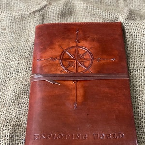 Handmade Compass Leather Journal: Travel Diary Notebook