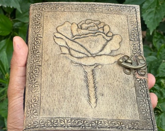 Best valentines Gift Rose Embossed Leather journal color full paper Diary Leather Bound Sketchbook Scrapbook Notebook writing Free Initial