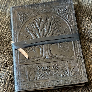 Handmade Black Leather Journal: Tree of Life Embossed Notebook