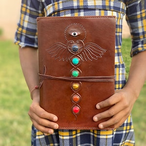 Seven Stone Leather Journal with Dragon Eye Handmade Vintage Leather Bound Notebook Journal Sketchbook Diary Best Valentine Gift For Him/Her