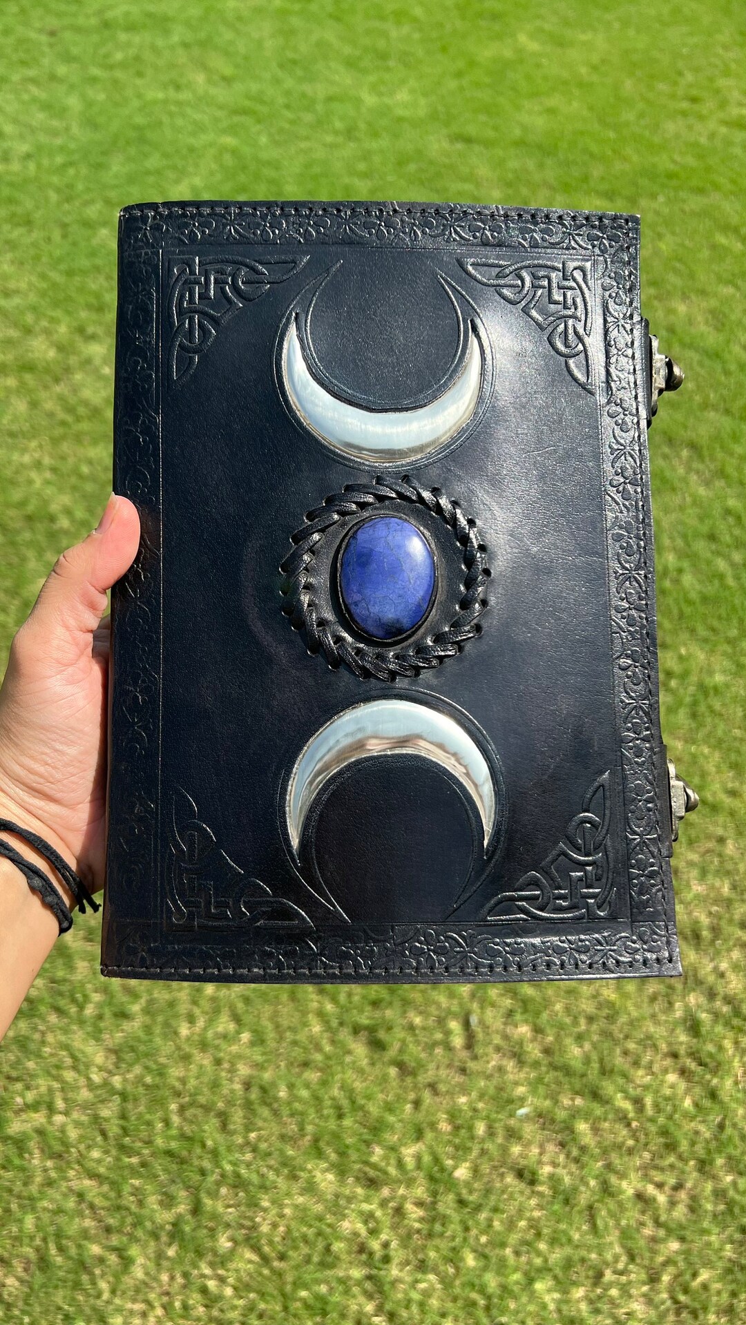 Embossed Leather Journal: Triple Moon Stone Diary, 9x6 Handmade Book - Etsy
