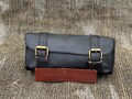 Handmade Black Leather Motorcycle Fork Bag: Saddle Tool Pouch