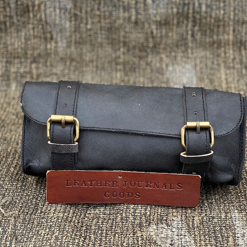 Leather Motorcycle Tool Bag Saddle Bag Black Leather Pouch Etsy