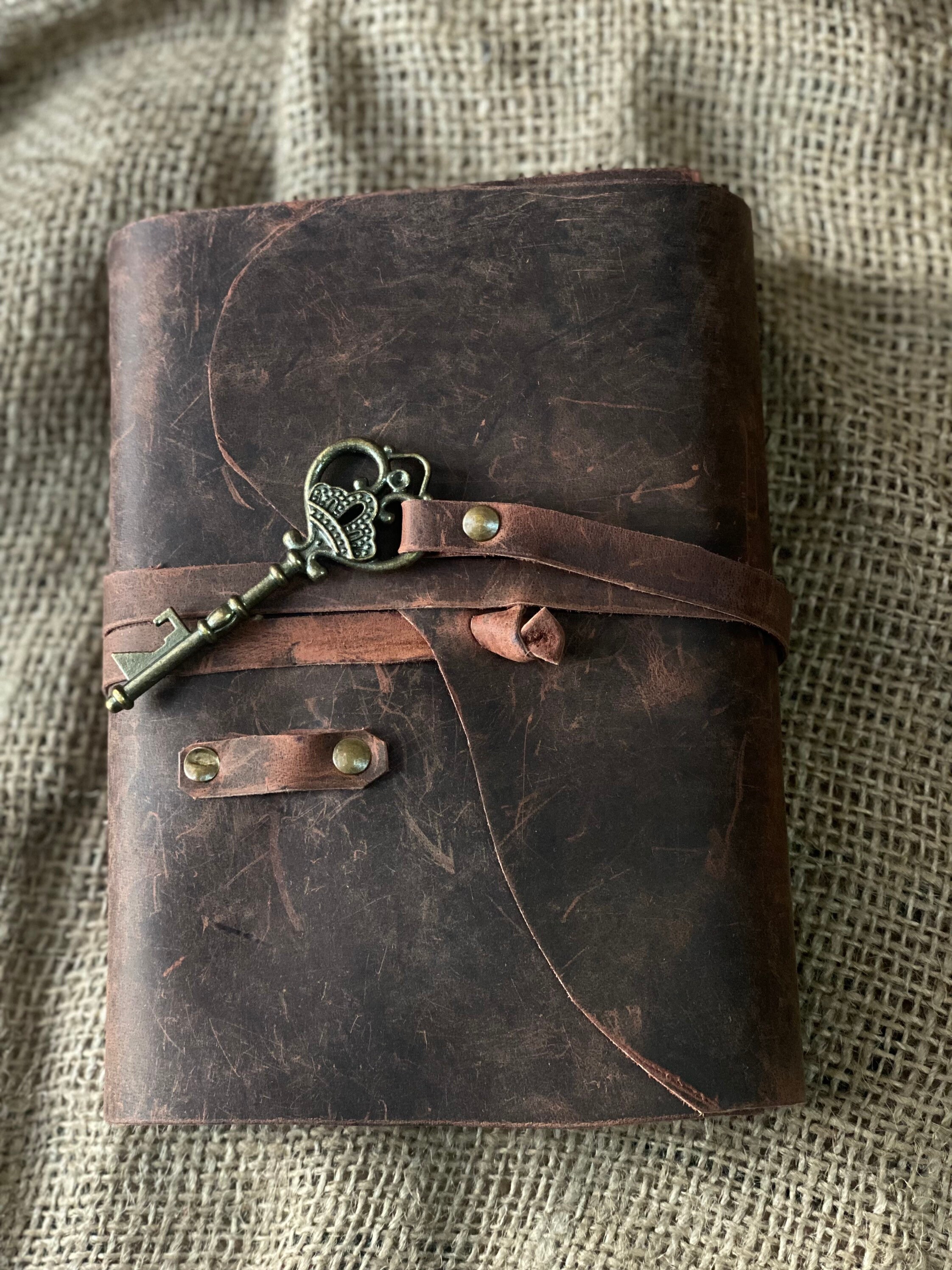 Handmade Rustic Brown Leather Journal: Vintage Key Closure Travel Diary ...