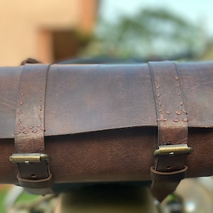 Leather Saddle Bag brown Motorcycle Bag saddle bag storage fork tool pouch Bag Best Gift For Him & Her