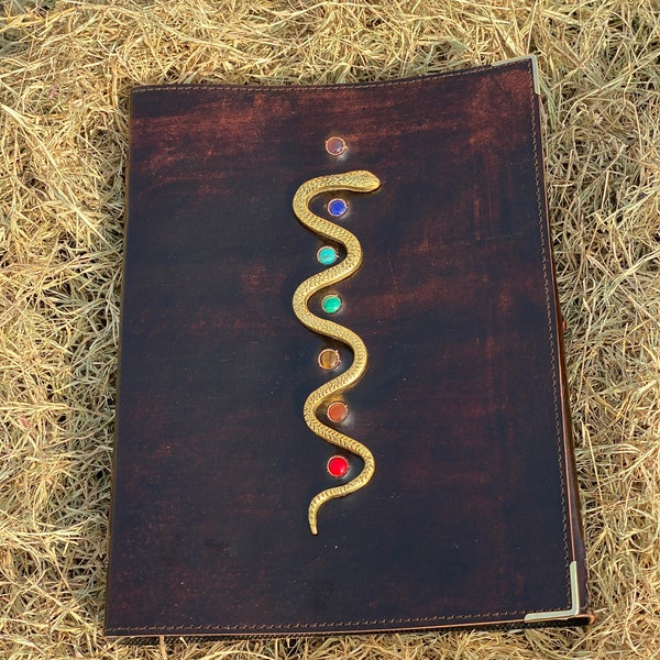 Handmade Extra Large Gold Snake Seven Stone Journal Notebook Travel Log Sketchbook Leather Diary The Book Of Shadow Black Friday Sale