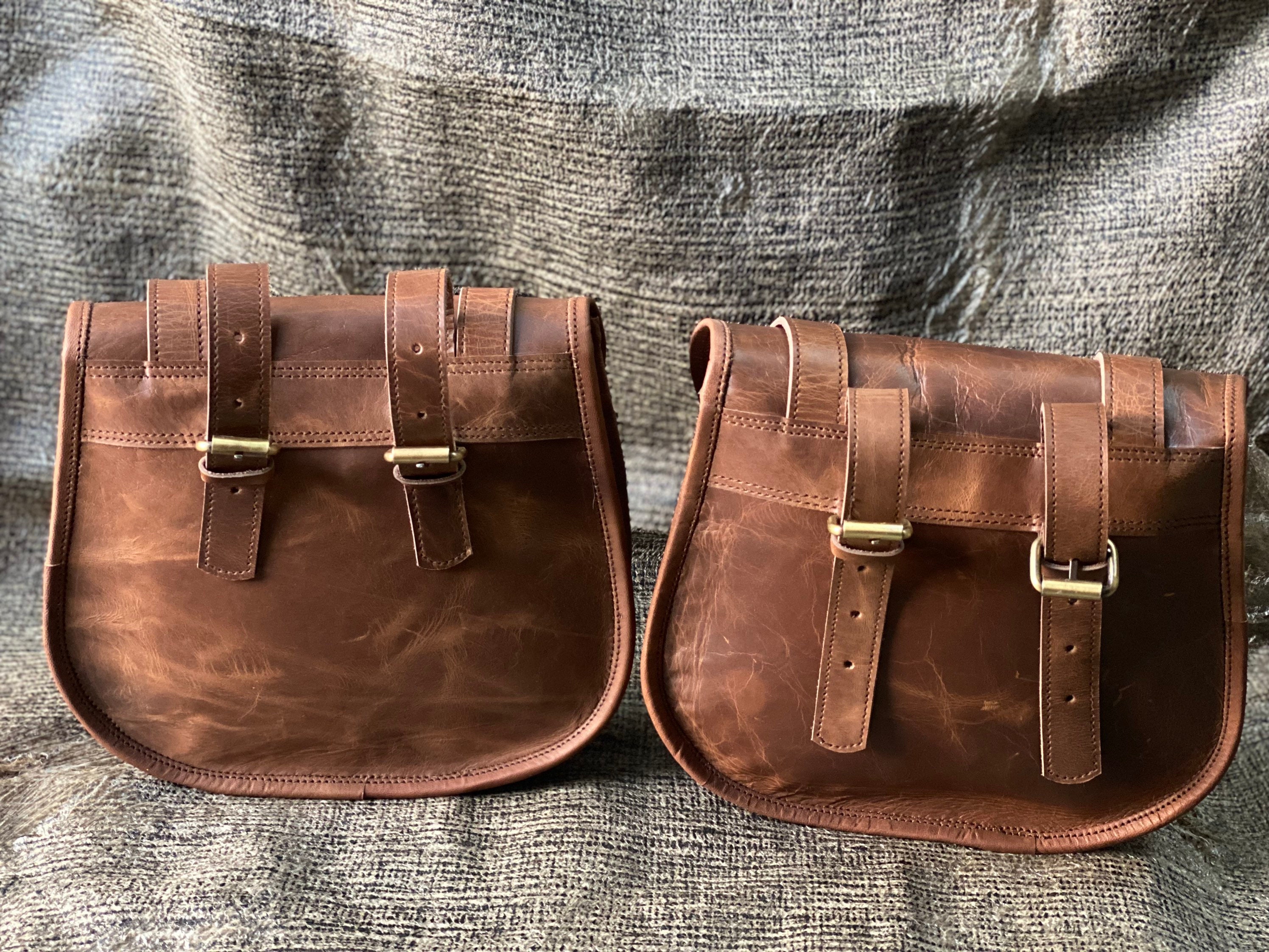 Leather Saddlebag Motorcycle Pouch Brown Cow Hide Bag