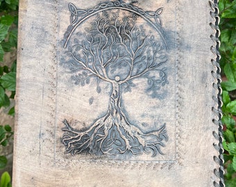 Carpeta de cuero A4 hecha a mano: Grimorio del Árbol de la Vida, carpeta de 4 anillas
