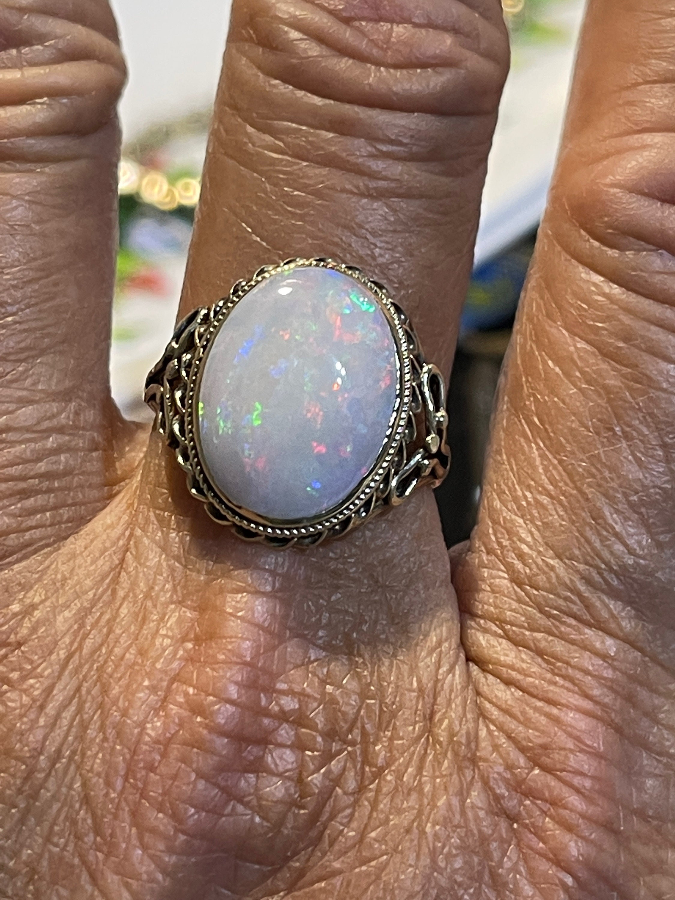 7.5 SIZE SOLID FIRE OPAL STONE IN 10 K white GOLD RING [SOJ6601]