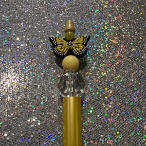 Beaded pen, writing pen, ballpoint pen, party favor, gift, yellow pen, butterfly pen, cute pen, yellow butterfly pen, yellow butterfly