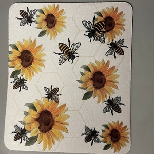 sunflower and bee mouse pad, mouse pad, computer, gaming, bee, sunflower,