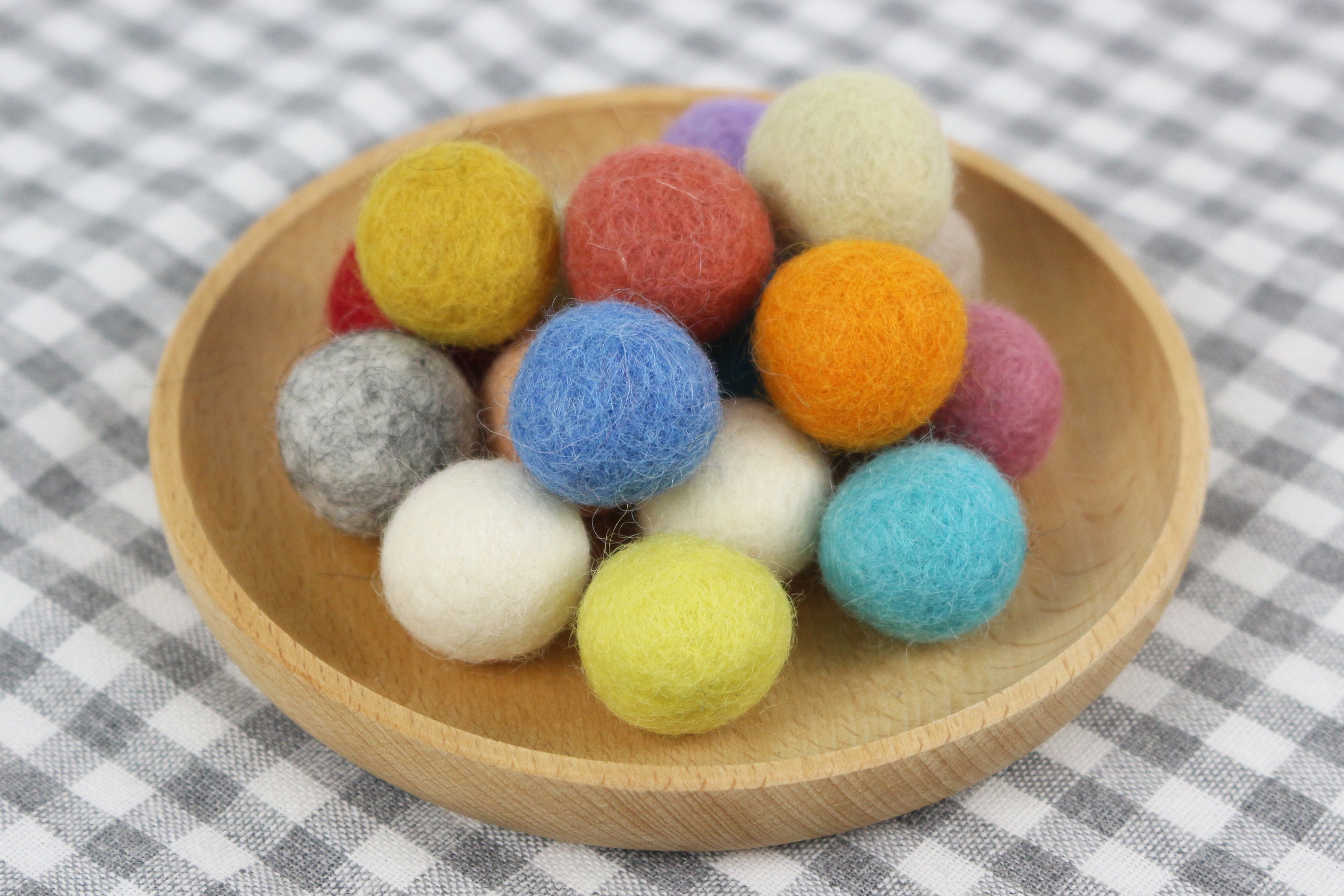 Pack of 10, 2cm Wool Felt Pom Poms, Assorted Colours, 100 Solid Wool