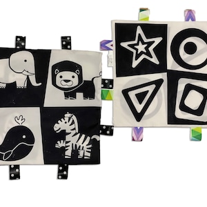 Improved sewing||Black and white sensory crinkle taggy, sensory crinkle sheet, baby first toy, sensory toy, Montessori inspired material