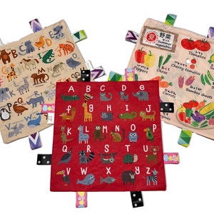 Alphabet Animal Crinkle Tag Toy: Montessori Sensory Blanket