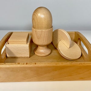 Available NOW  || Montessori wooden egg and cup, cube in a box, interlocking discs, 3D Fitting Exercise set, Montessori wooden materials,