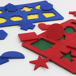 Rompecabezas Montessori de fieltro para clasificar formas: Juego de 2 juegos de aprendizaje hechos a mano